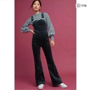 Pilcro Black Velvet Flared Overalls